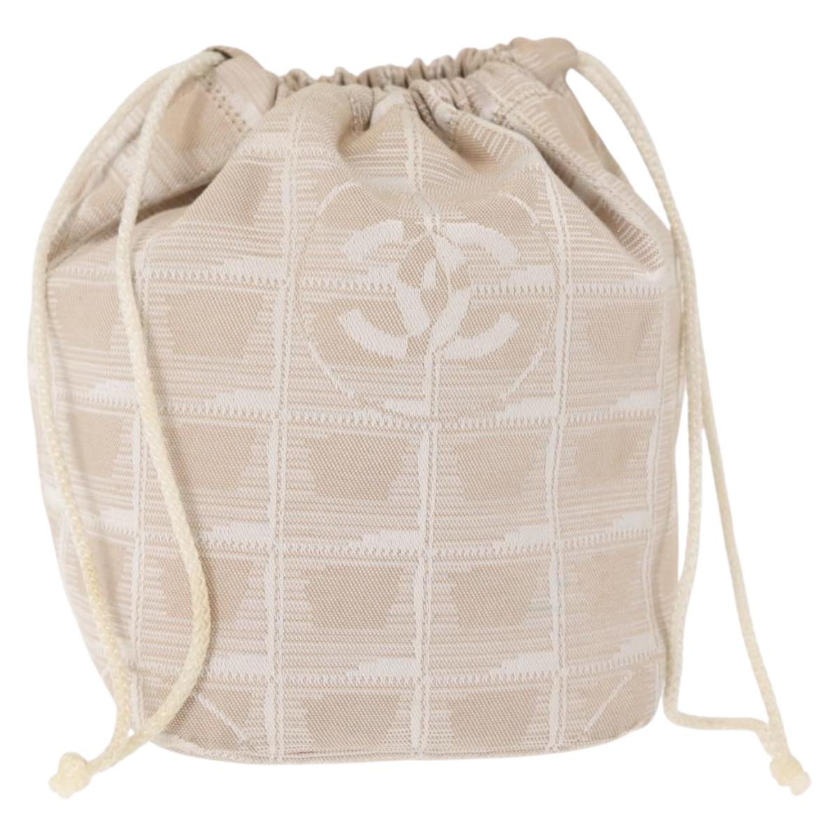 CHANEL New Travel Line Pouch Nylon Beige CC Auth bs29909