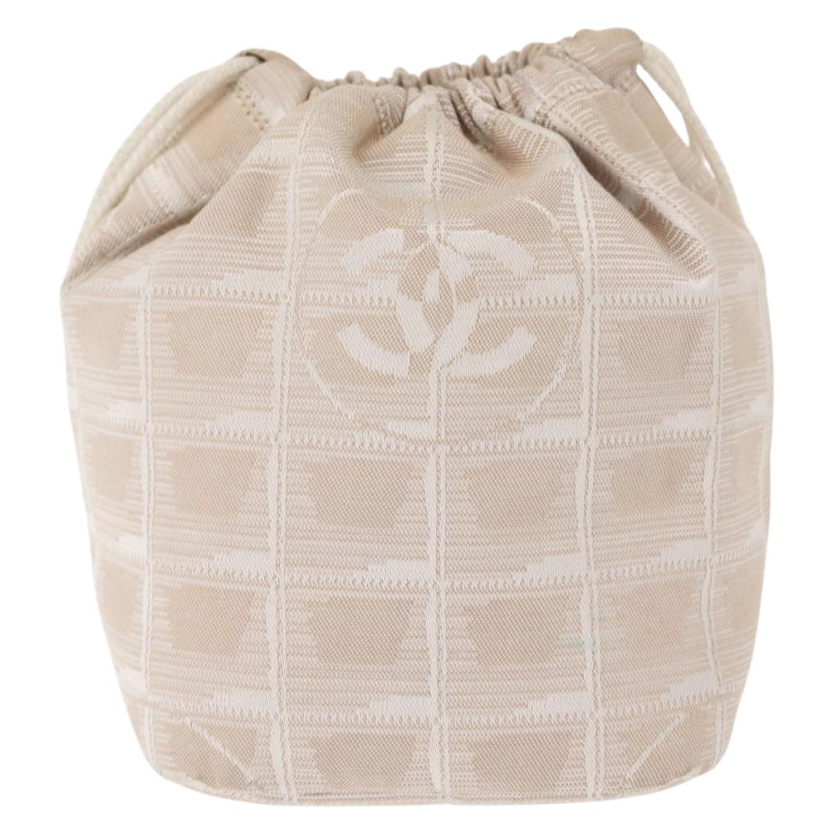 CHANEL New Travel Line Pouch Nylon Beige CC Auth bs29909