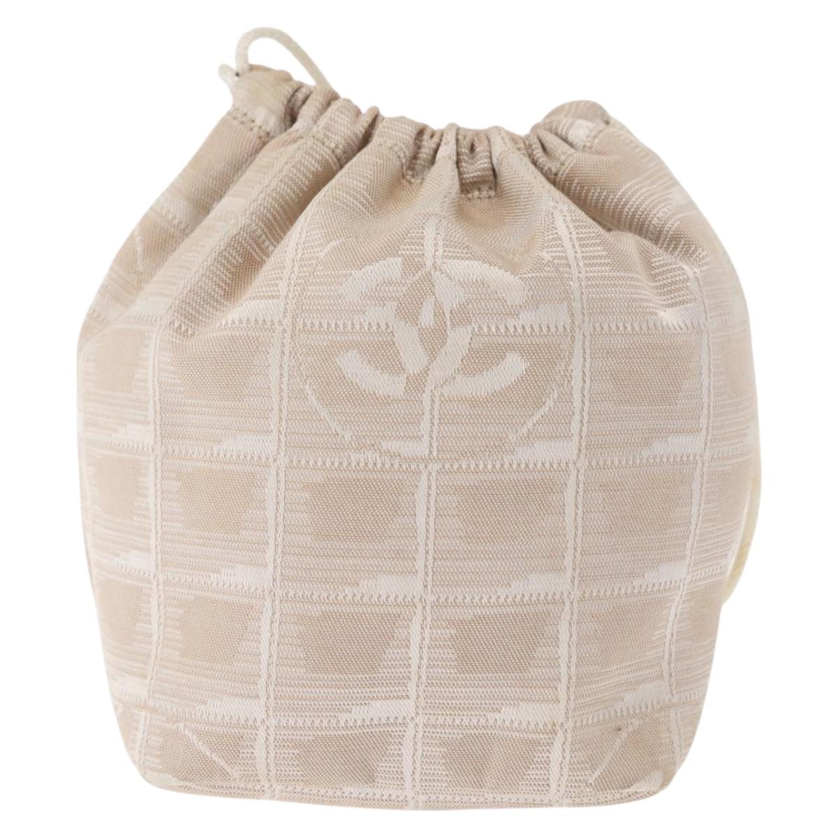 CHANEL New Travel Line Pouch Nylon Beige CC Auth bs29909