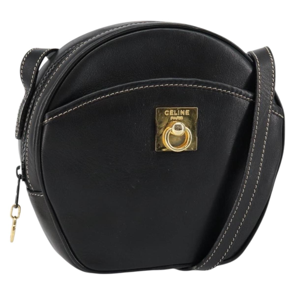 CELINE Shoulder Bag Leather Black Gold Auth bs29910