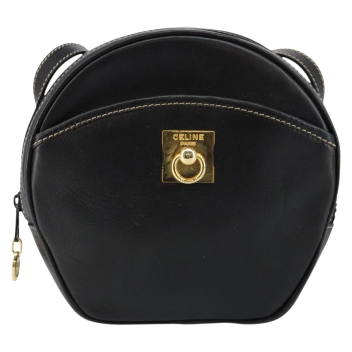 CELINE Shoulder Bag Leather Black Gold Auth bs29910
