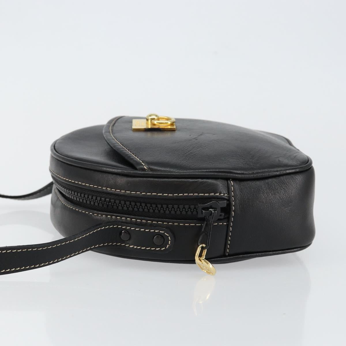 CELINE Shoulder Bag Leather Black Gold Auth bs29910