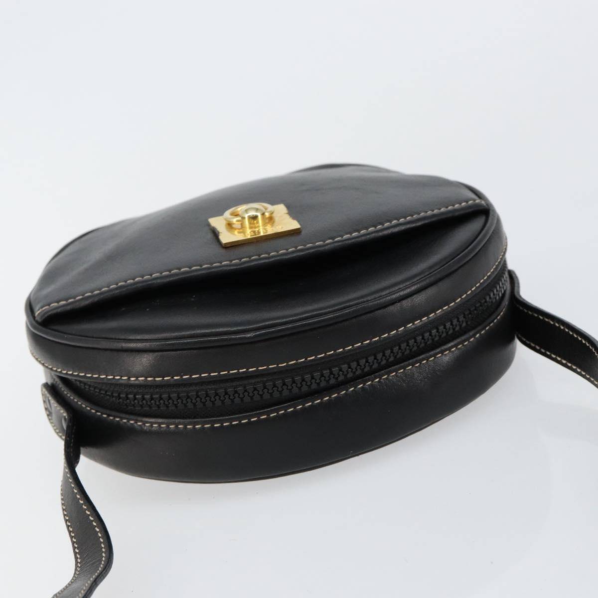 CELINE Shoulder Bag Leather Black Gold Auth bs29910