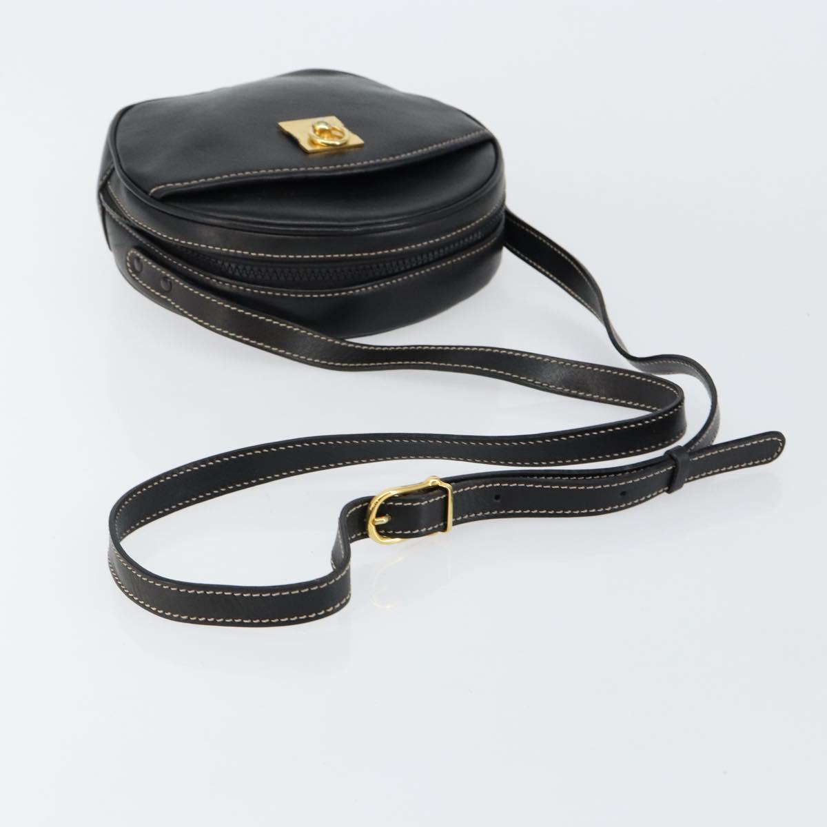CELINE Shoulder Bag Leather Black Gold Auth bs29910