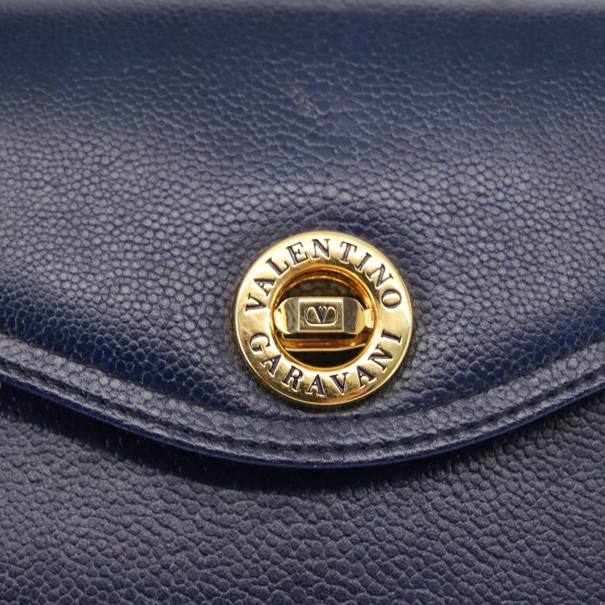 VALENTINO Shoulder Bag Leather 2way Blue Gold Auth bs29911