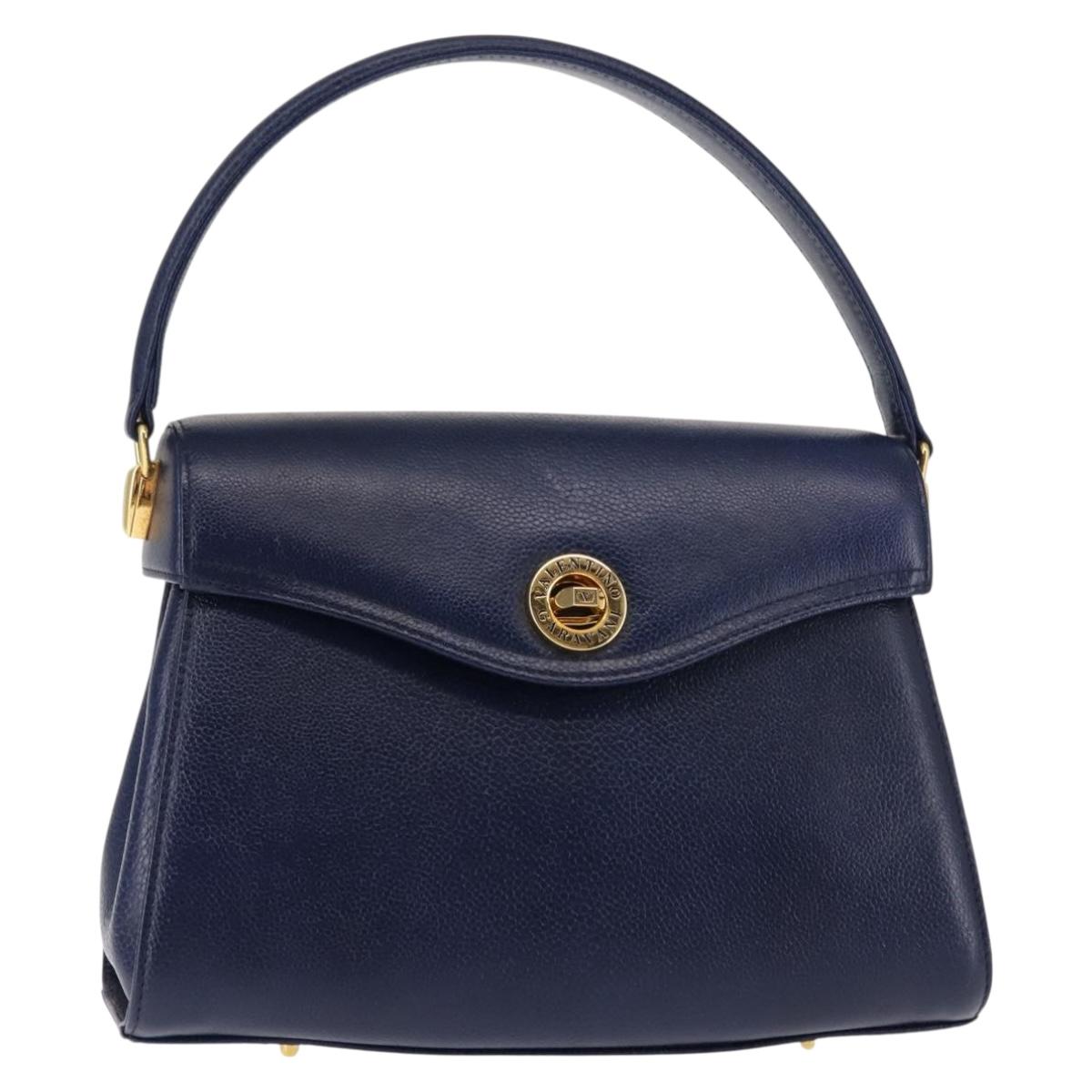 VALENTINO Shoulder Bag Leather 2way Blue Gold Auth bs29911