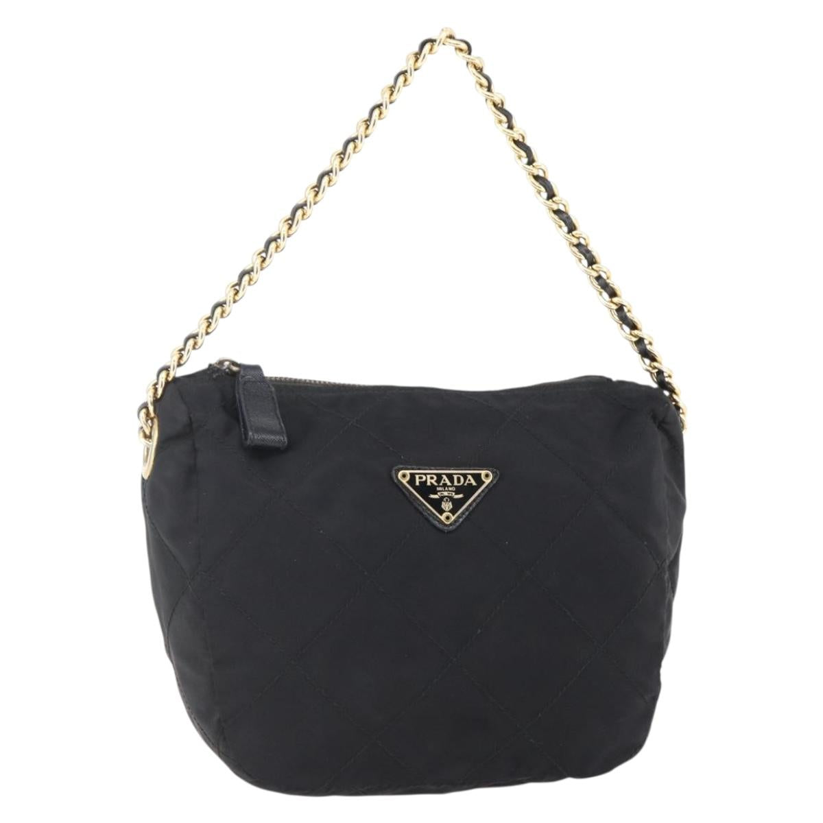 PRADA Quilted Shoulder Bag Nylon Black Gold Auth bs29912