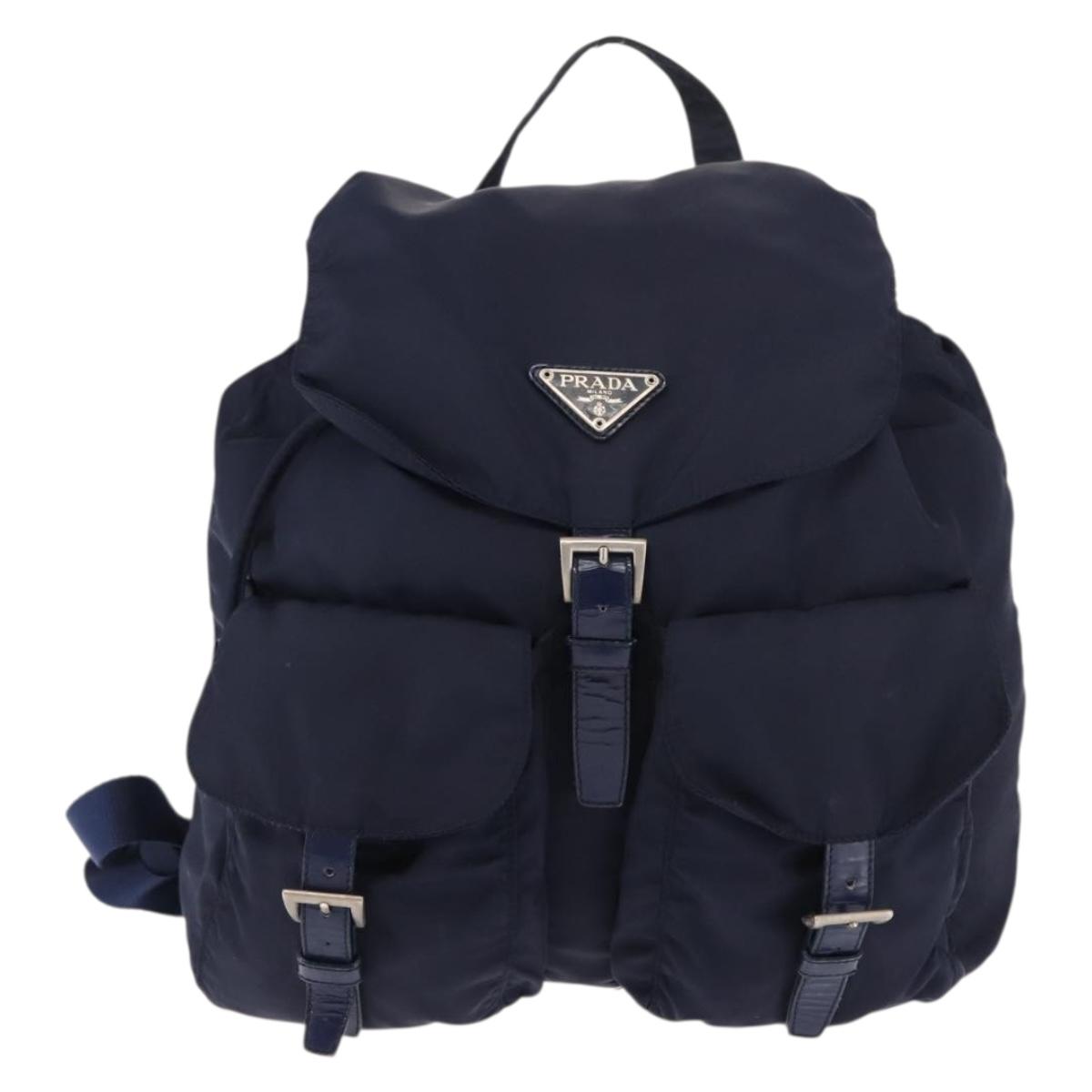 PRADA Backpack Nylon Navy Silver Auth bs29913