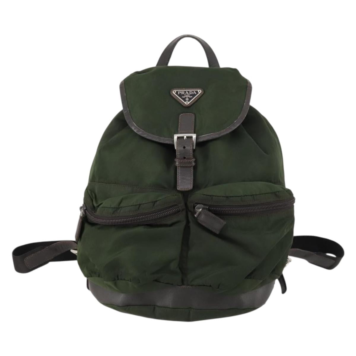 PRADA Backpack Nylon Khaki Silver Auth bs29914
