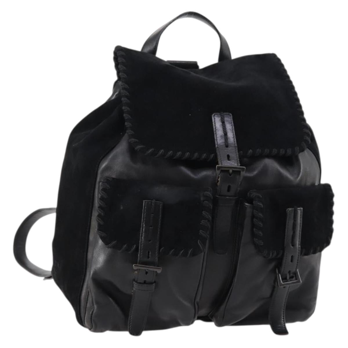 PRADA Backpack Leather Suede Black Auth bs29915