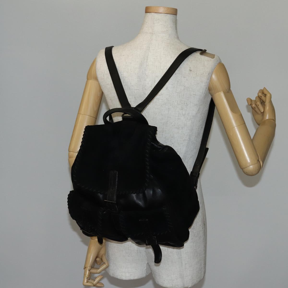 PRADA Backpack Leather Suede Black Auth bs29915