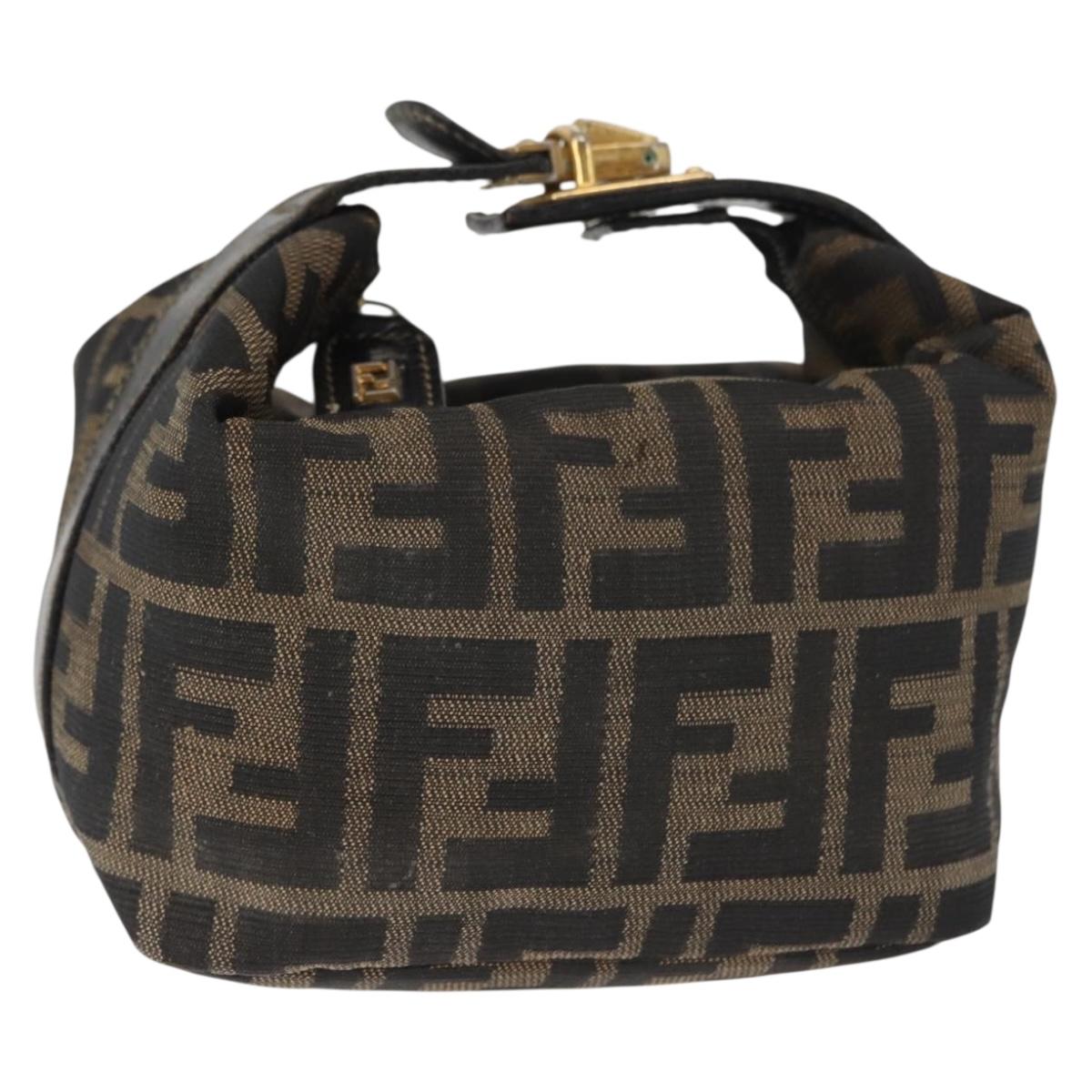 FENDI Zucca Canvas Vanity Pouch Black Brown Auth bs29916