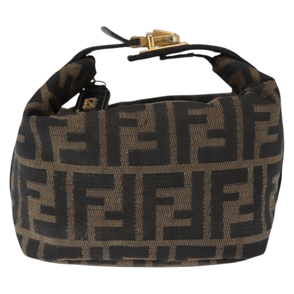 FENDI Zucca Canvas Vanity Pouch Black Brown Auth bs29916