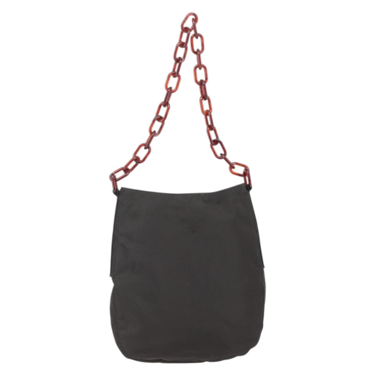 PRADA Chain Shoulder Bag Nylon Brown Auth bs29917