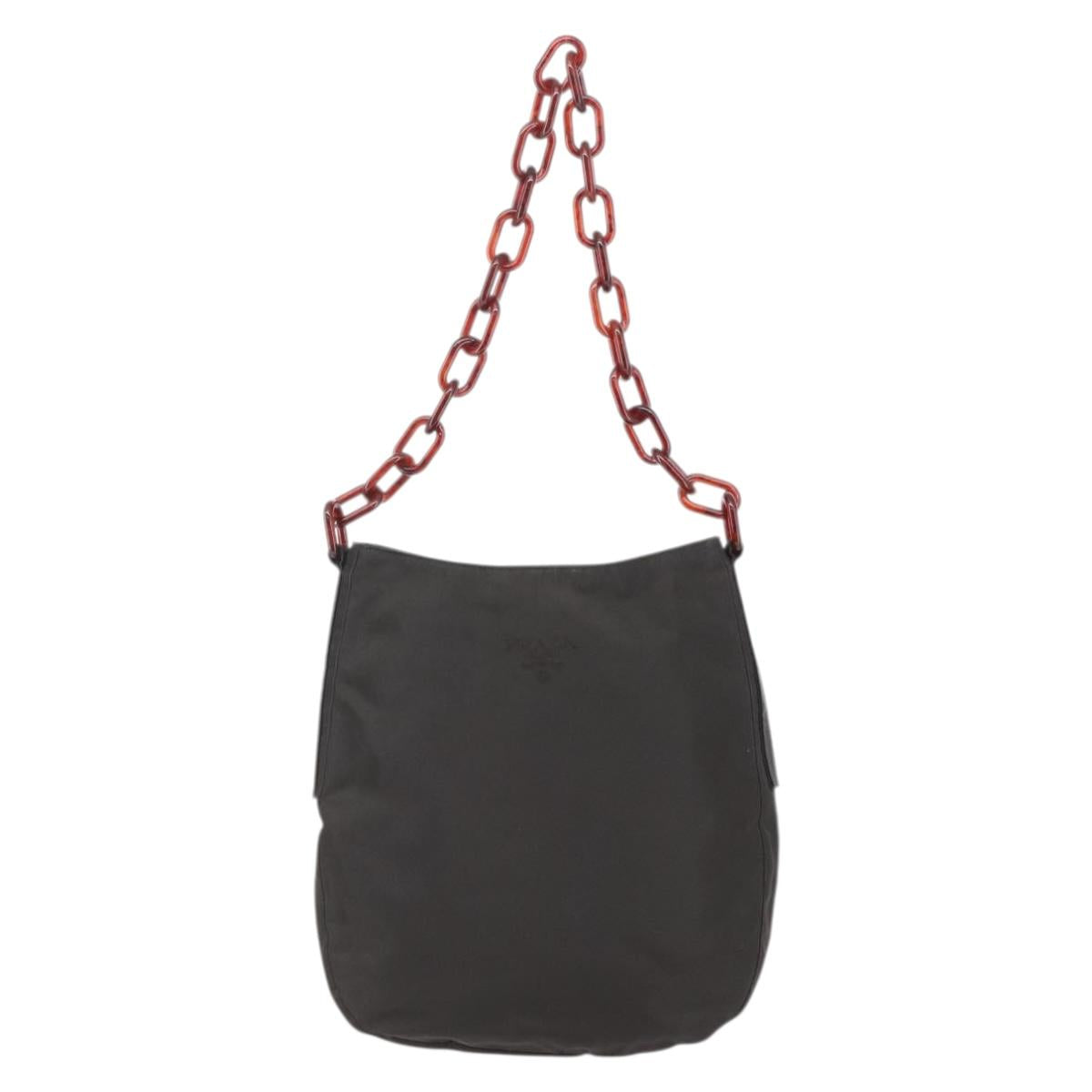 PRADA Chain Shoulder Bag Nylon Brown Auth bs29917