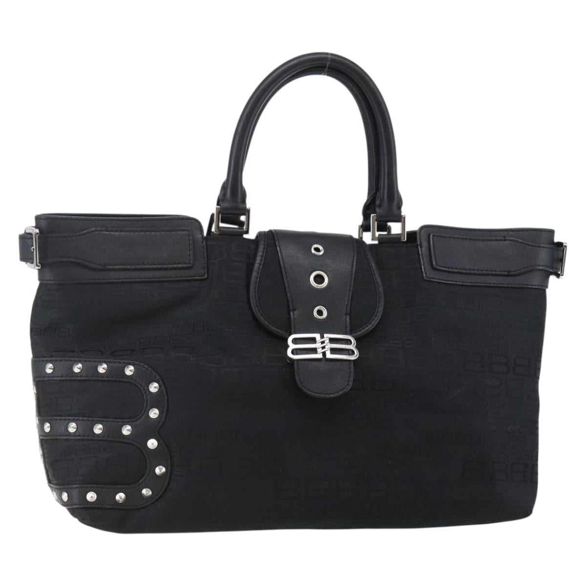 BALENCIAGA Tote Bag Nylon Leather Black Silver Auth bs29918
