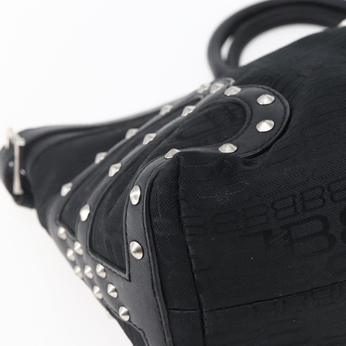 BALENCIAGA Tote Bag Nylon Leather Black Silver Auth bs29918