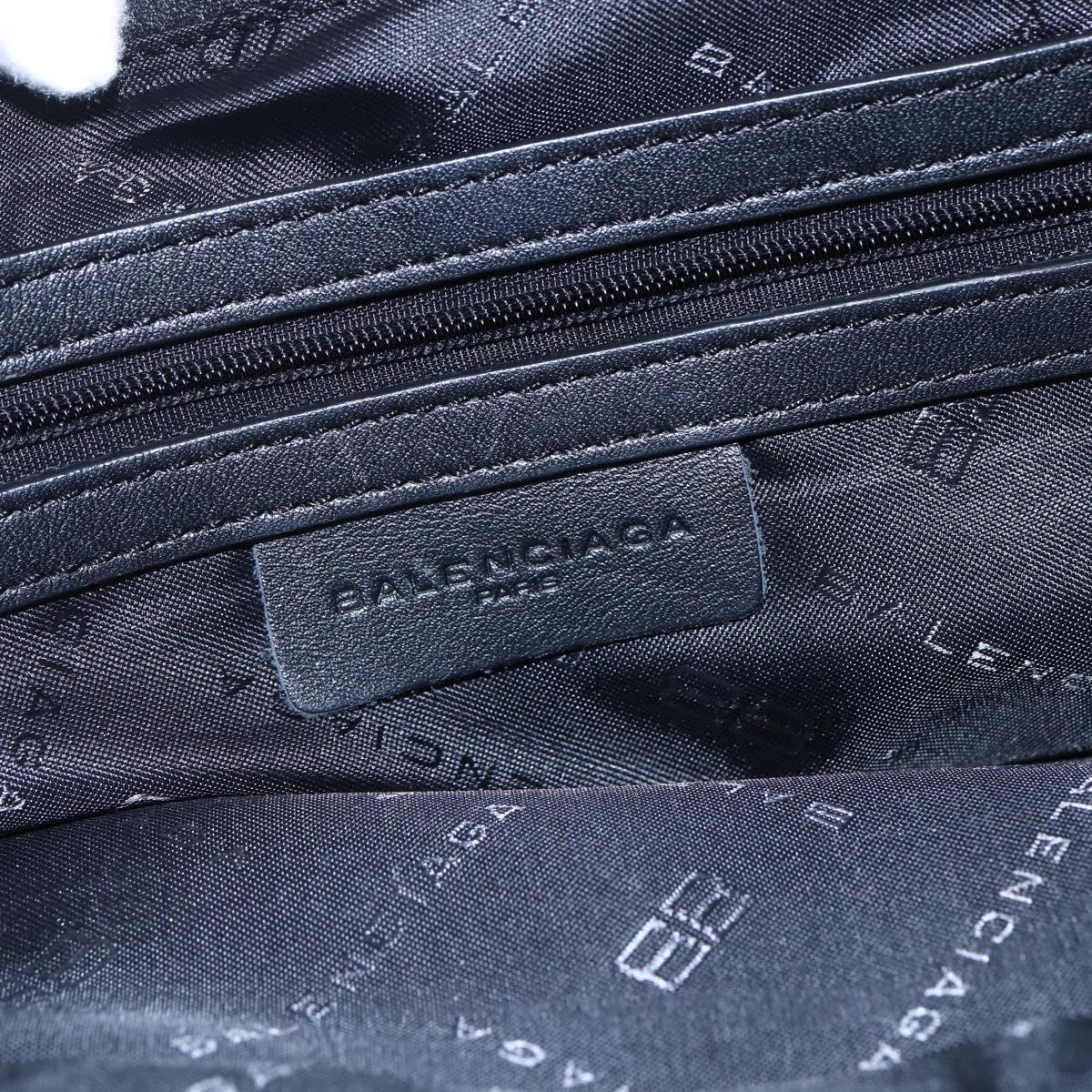BALENCIAGA Tote Bag Nylon Leather Black Silver Auth bs29918
