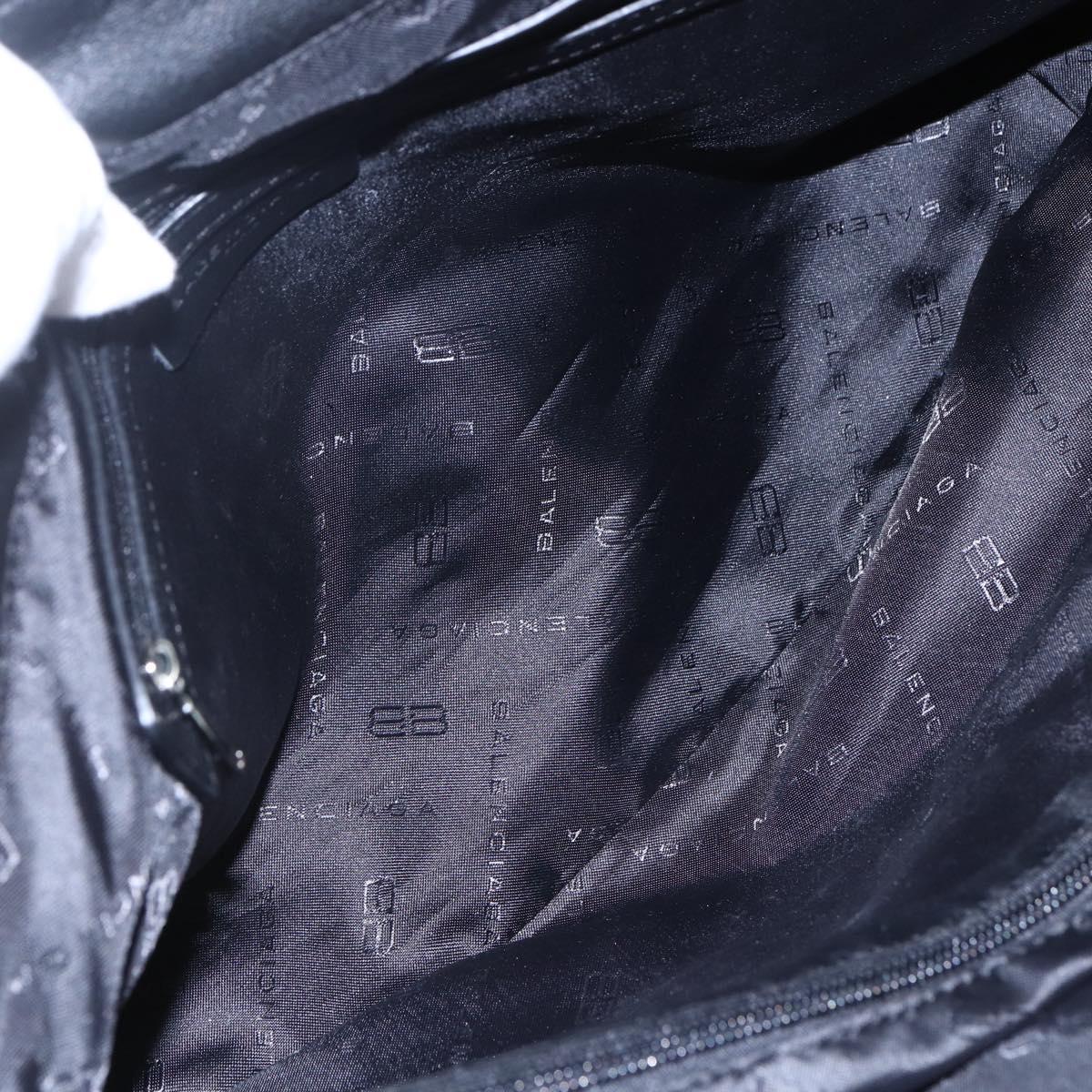 BALENCIAGA Tote Bag Nylon Leather Black Silver Auth bs29918