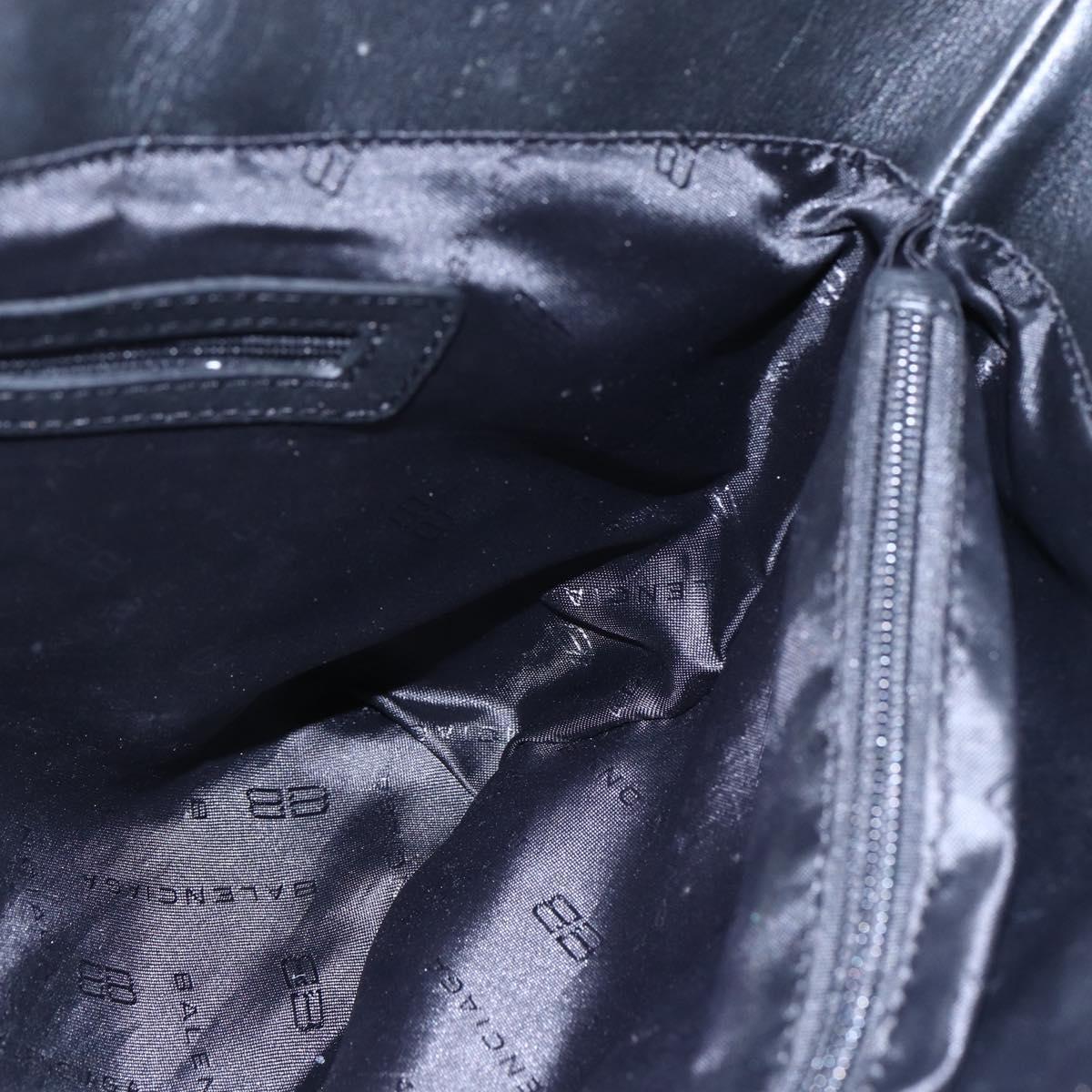 BALENCIAGA Tote Bag Nylon Leather Black Silver Auth bs29918