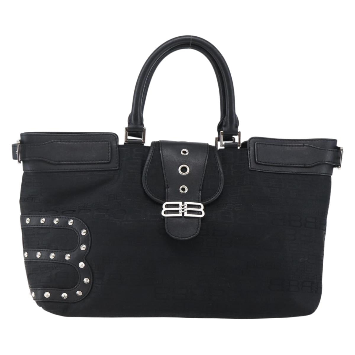 BALENCIAGA Tote Bag Nylon Leather Black Silver Auth bs29918