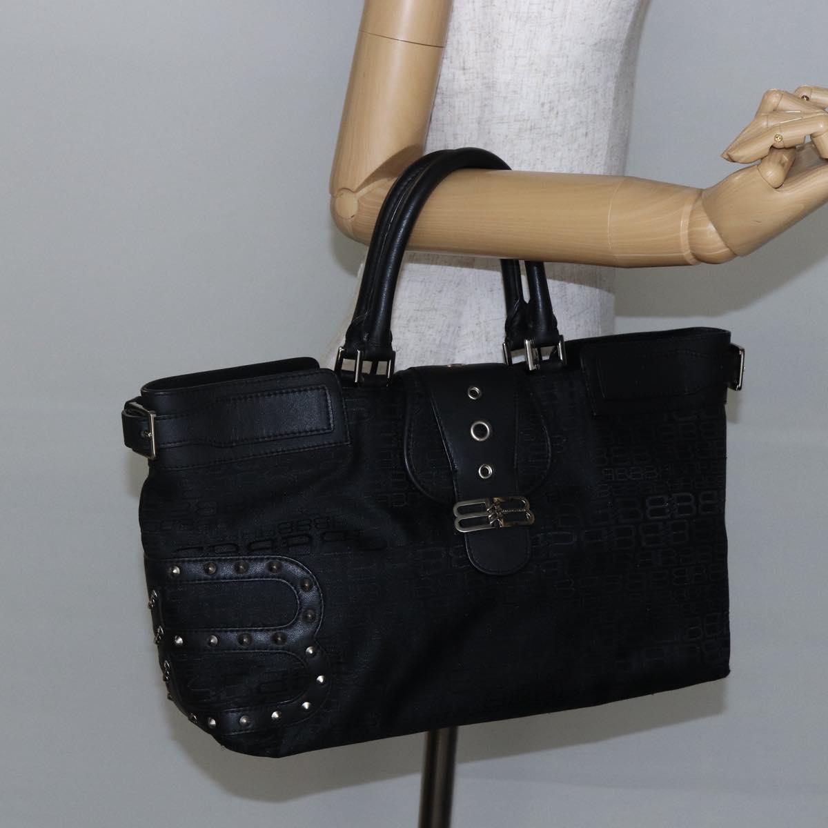 BALENCIAGA Tote Bag Nylon Leather Black Silver Auth bs29918