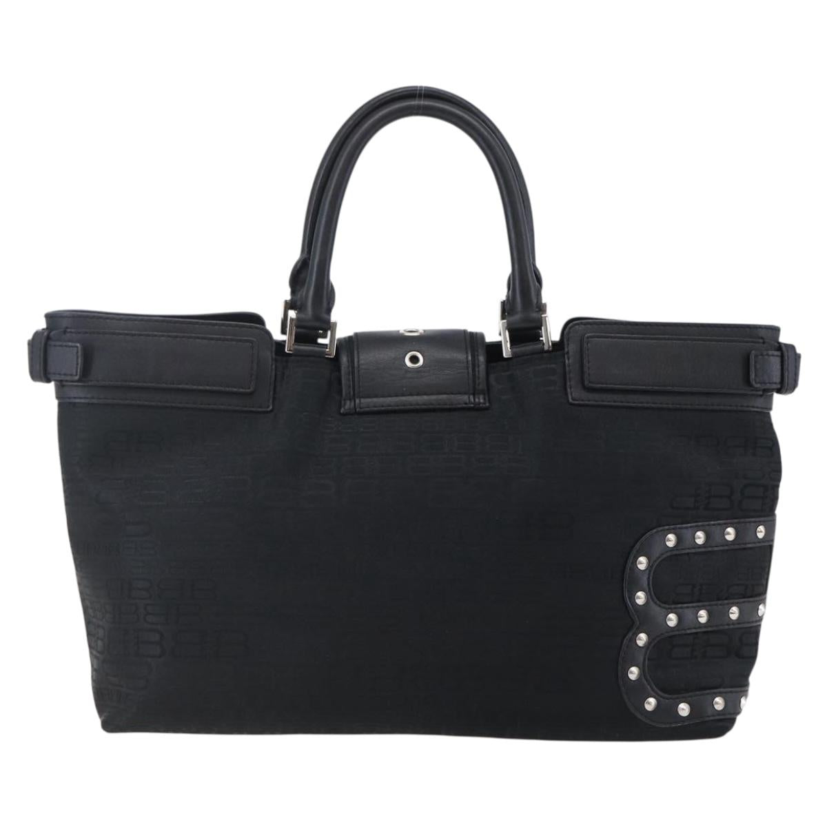 BALENCIAGA Tote Bag Nylon Leather Black Silver Auth bs29918