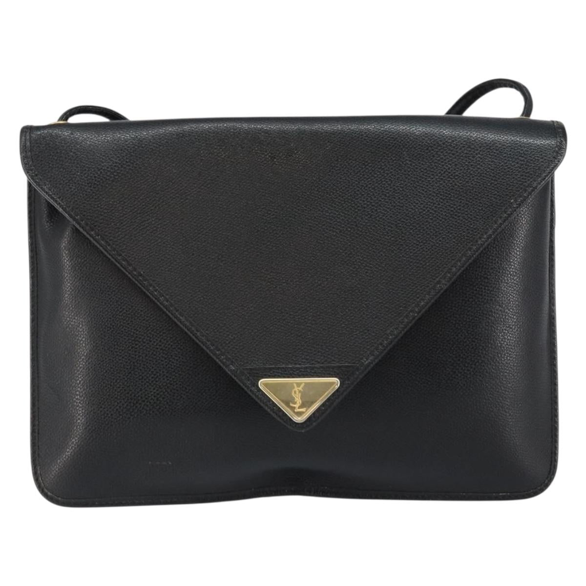 SAINT LAURENT Shoulder Bag Leather Black Gold Auth bs29919