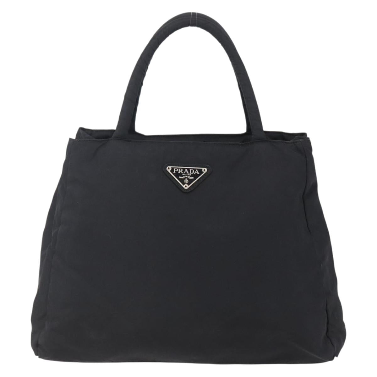 PRADA Tote Bag Nylon Black Silver Auth bs29920