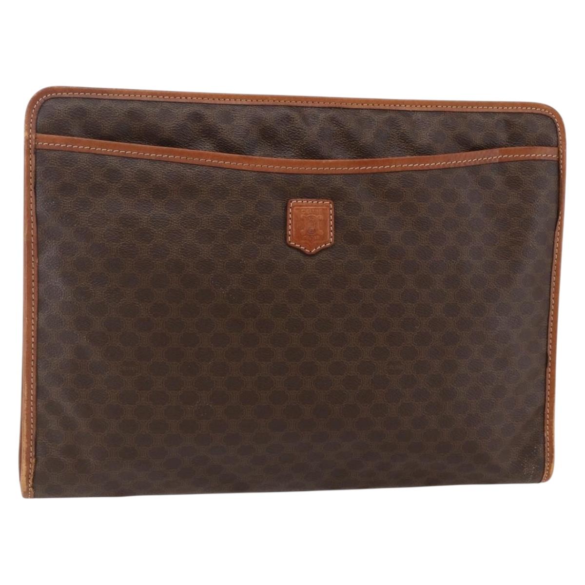 CELINE Macadam Canvas Clutch Bag PVC Brown Gold Auth bs29921