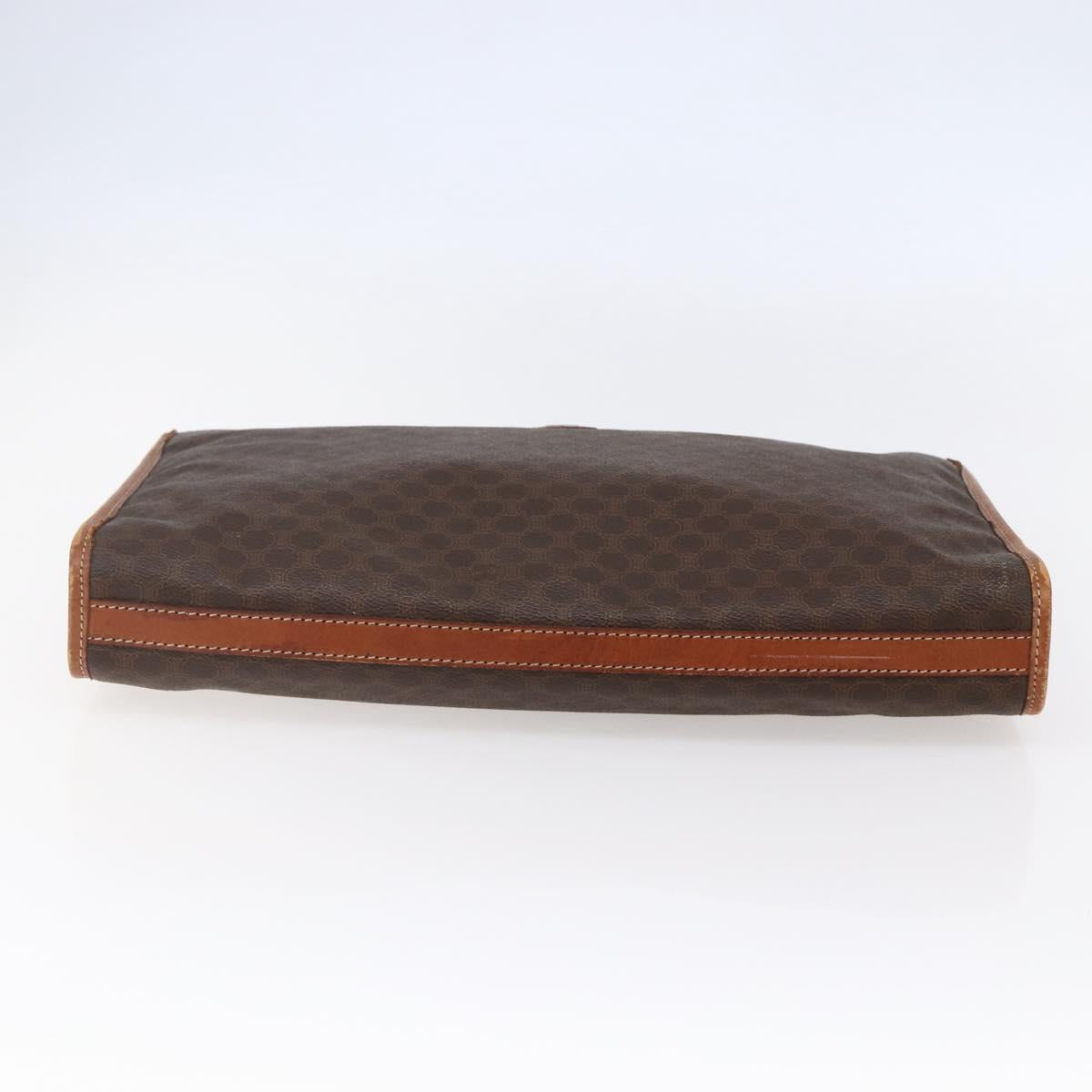 CELINE Macadam Canvas Clutch Bag PVC Brown Gold Auth bs29921