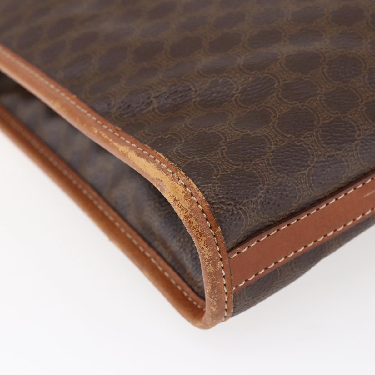 CELINE Macadam Canvas Clutch Bag PVC Brown Gold Auth bs29921