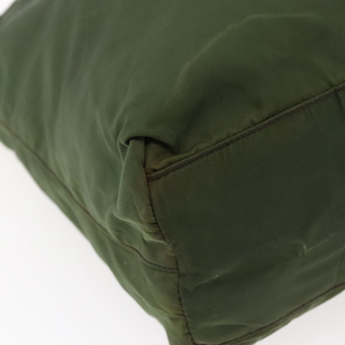 PRADA Tote Bag Nylon Khaki Silver Auth bs29922