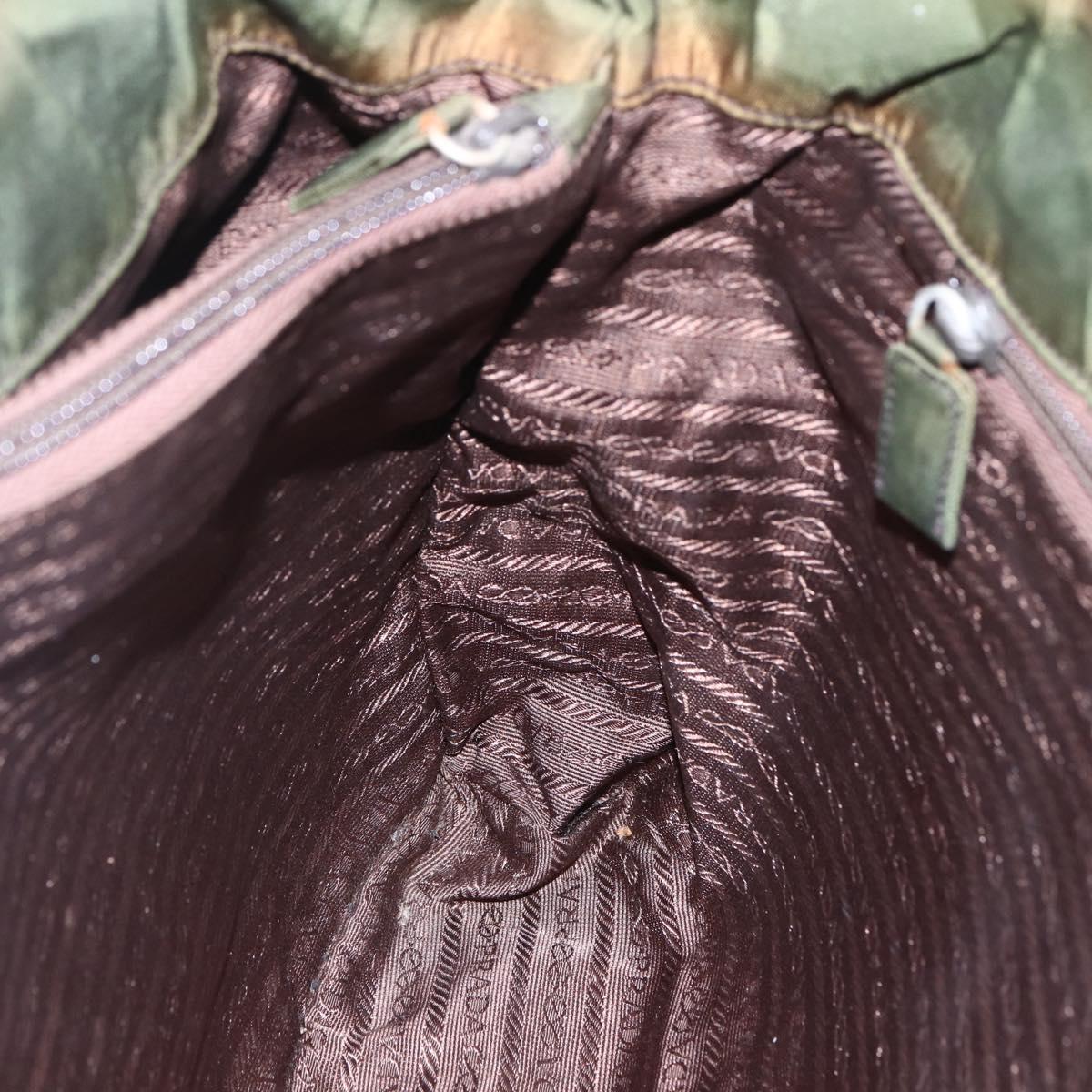 PRADA Tote Bag Nylon Khaki Silver Auth bs29922