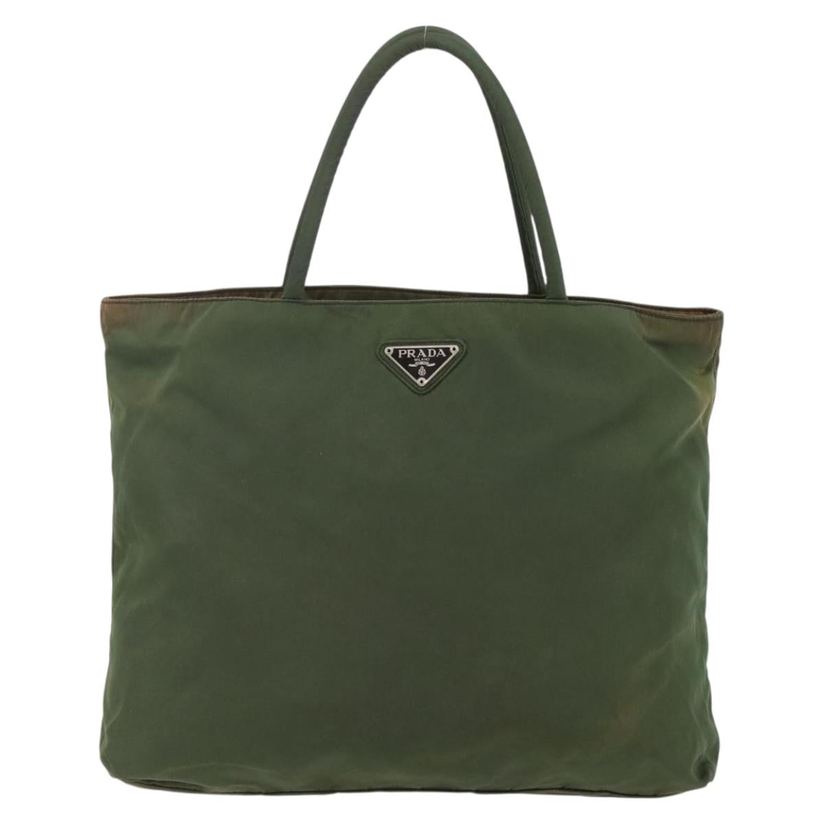 PRADA Tote Bag Nylon Khaki Silver Auth bs29922