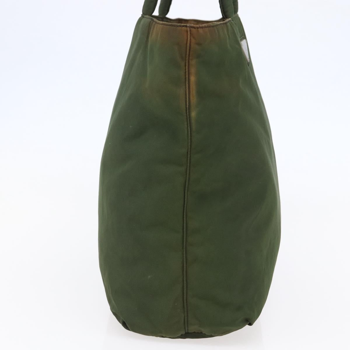PRADA Tote Bag Nylon Khaki Silver Auth bs29922