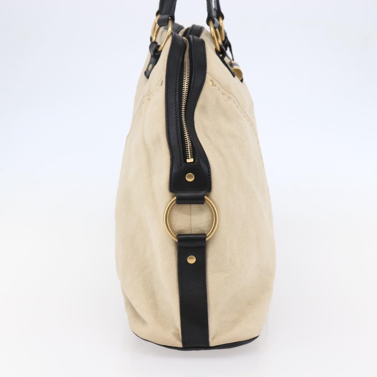 SAINT LAURENT Muse Tote Bag Canvas Leather Beige Gold Auth bs29923