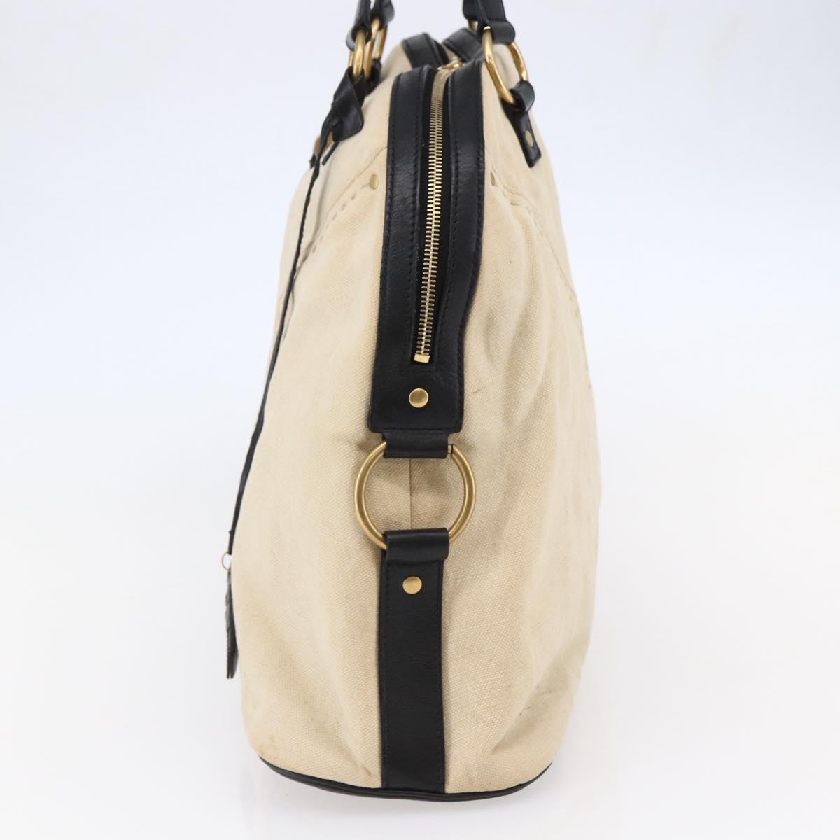 SAINT LAURENT Muse Tote Bag Canvas Leather Beige Gold Auth bs29923