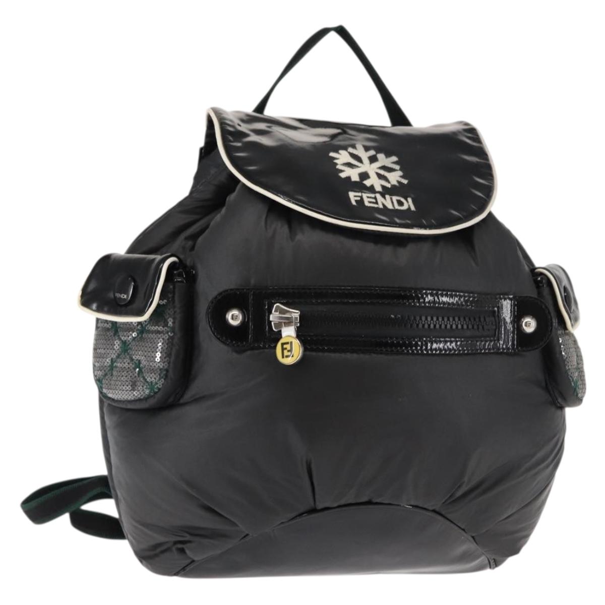 FENDI Backpack Nylon Black Silver Auth bs29924