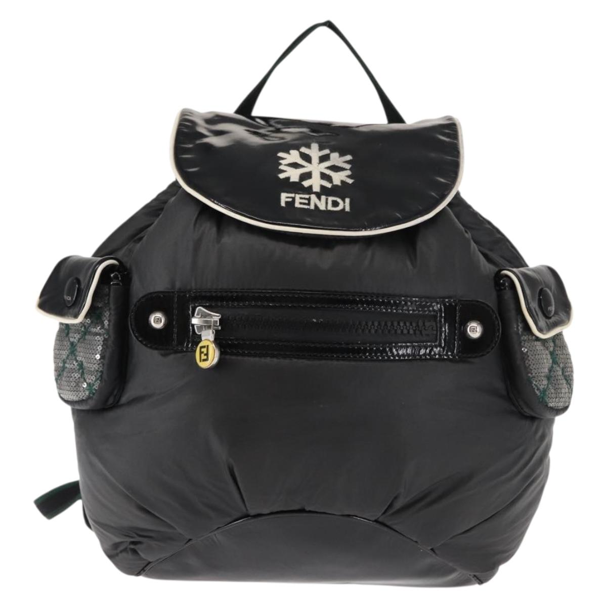 FENDI Backpack Nylon Black Silver Auth bs29924