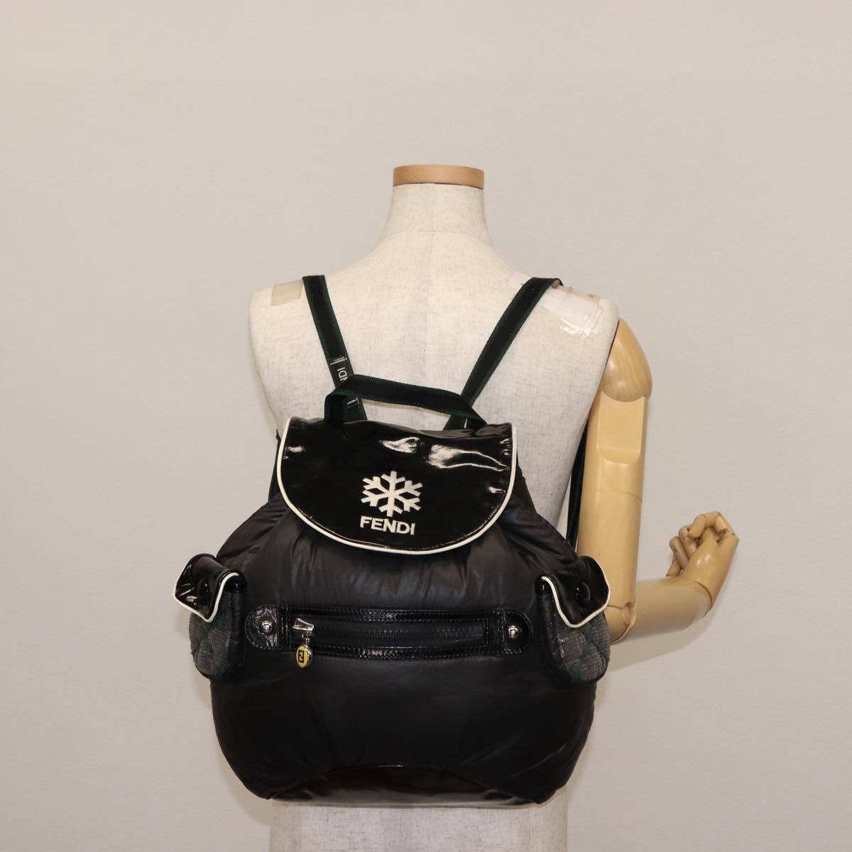 FENDI Backpack Nylon Black Silver Auth bs29924