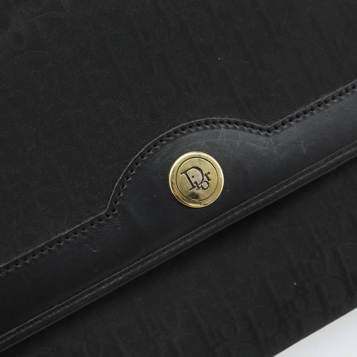 Christian Dior Trotter Canvas Chain Shoulder Bag Black Gold Auth bs29925