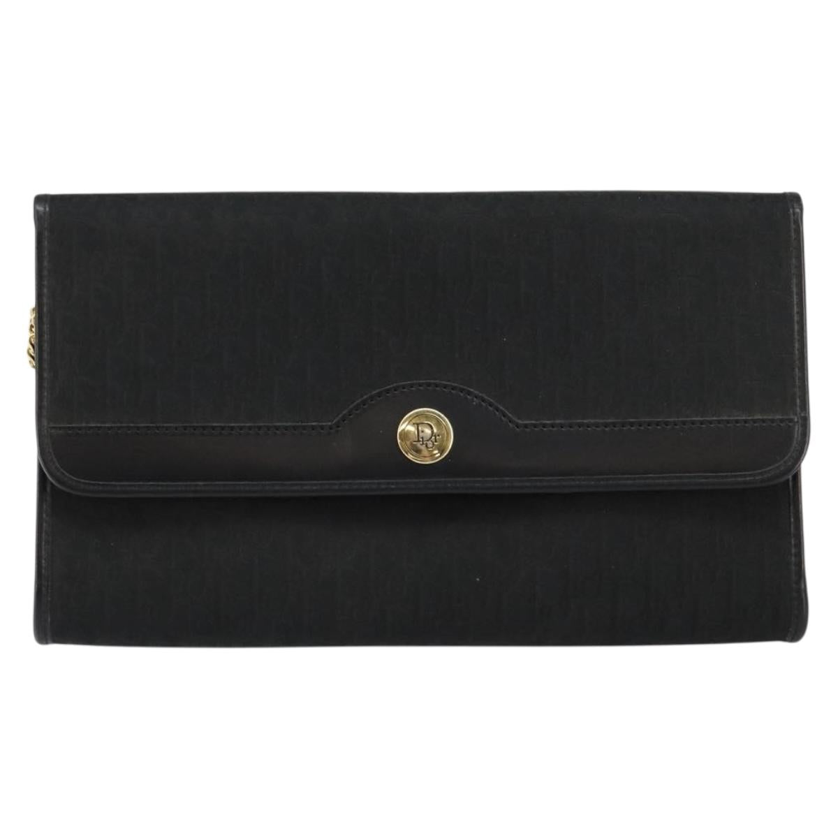 Christian Dior Trotter Canvas Chain Shoulder Bag Black Gold Auth bs29925