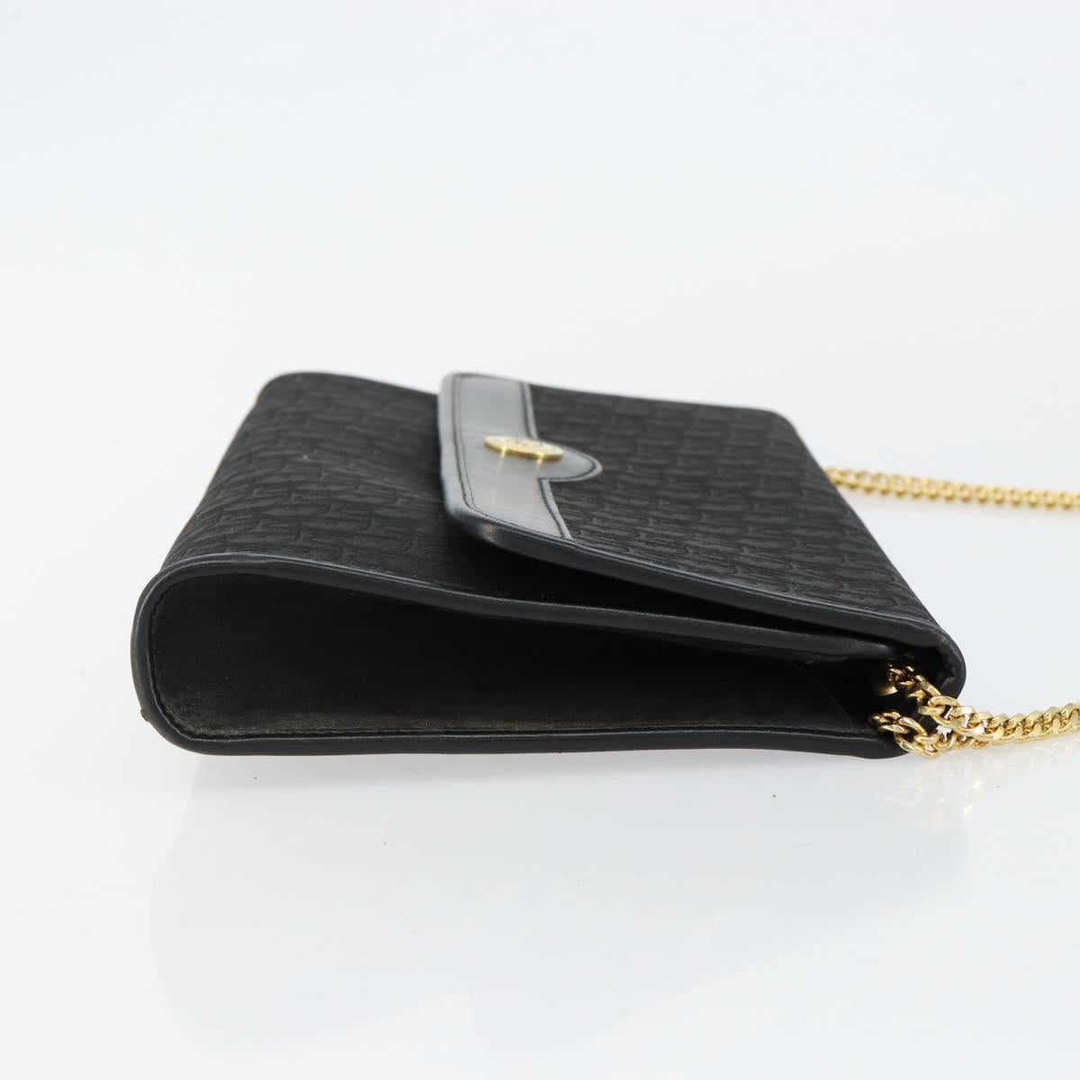 Christian Dior Trotter Canvas Chain Shoulder Bag Black Gold Auth bs29925