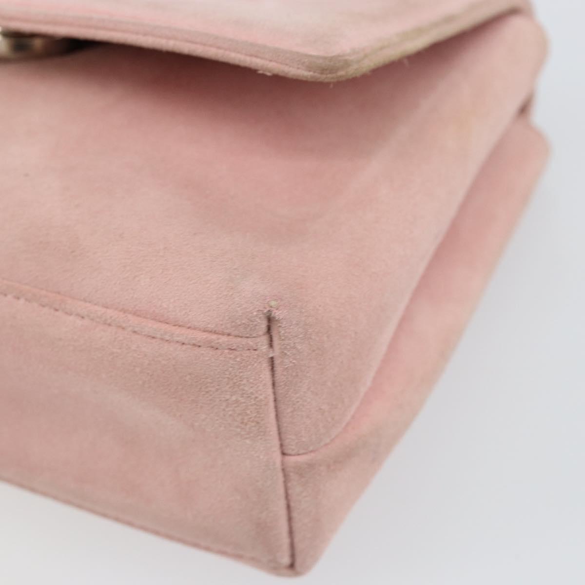 CHANEL Camellia Flap Chain Shoulder Bag Suede Pink Silver CC Auth bs29926