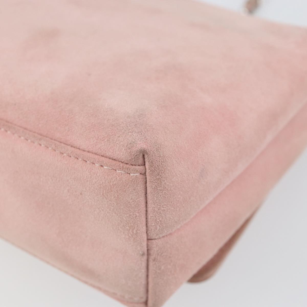 CHANEL Camellia Flap Chain Shoulder Bag Suede Pink Silver CC Auth bs29926