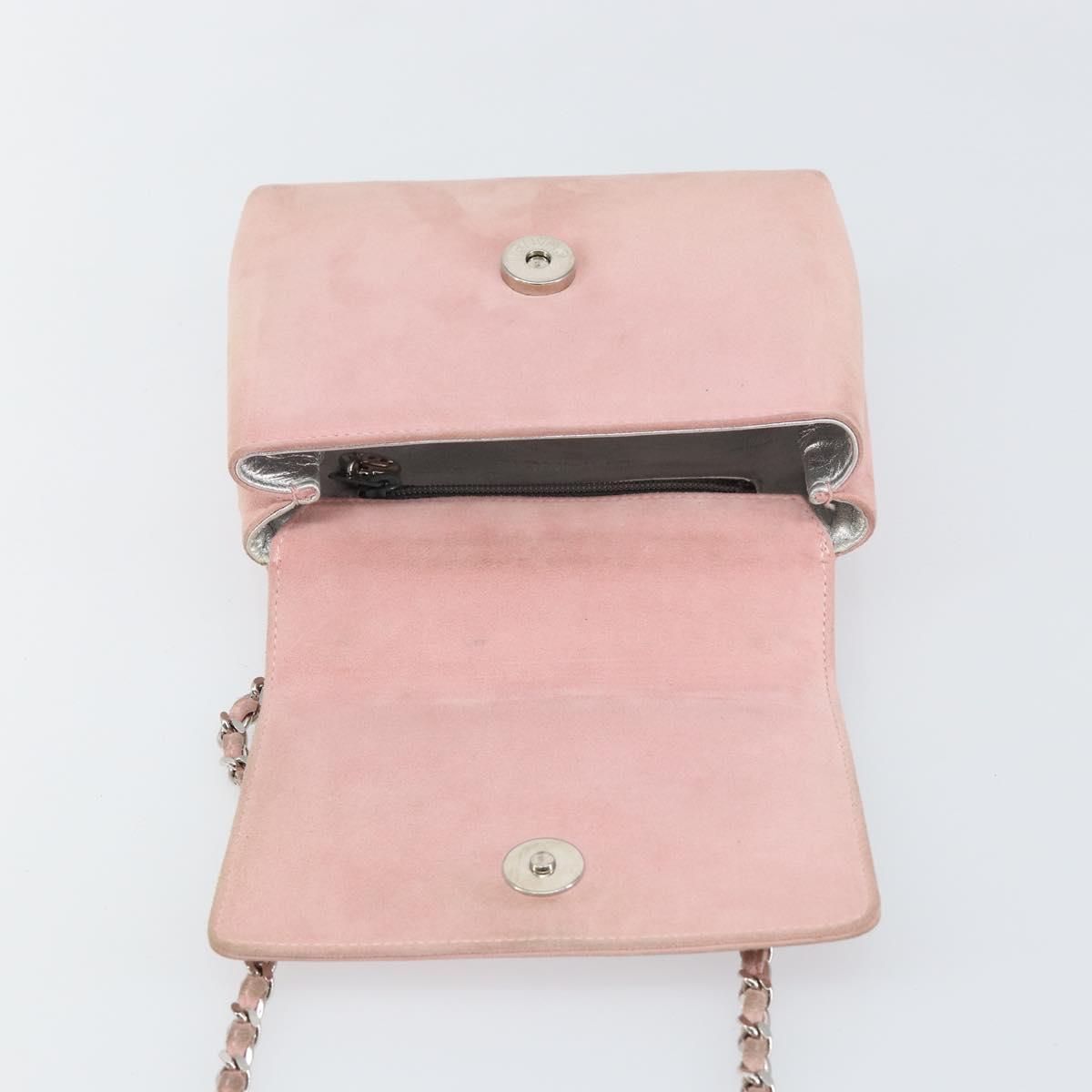 CHANEL Camellia Flap Chain Shoulder Bag Suede Pink Silver CC Auth bs29926
