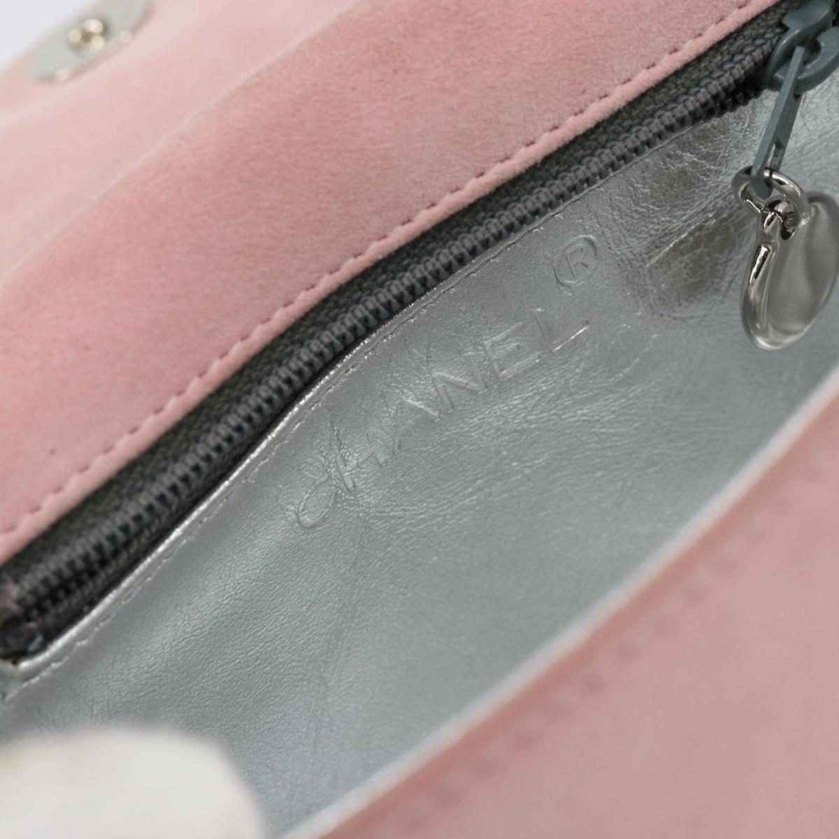 CHANEL Camellia Flap Chain Shoulder Bag Suede Pink Silver CC Auth bs29926