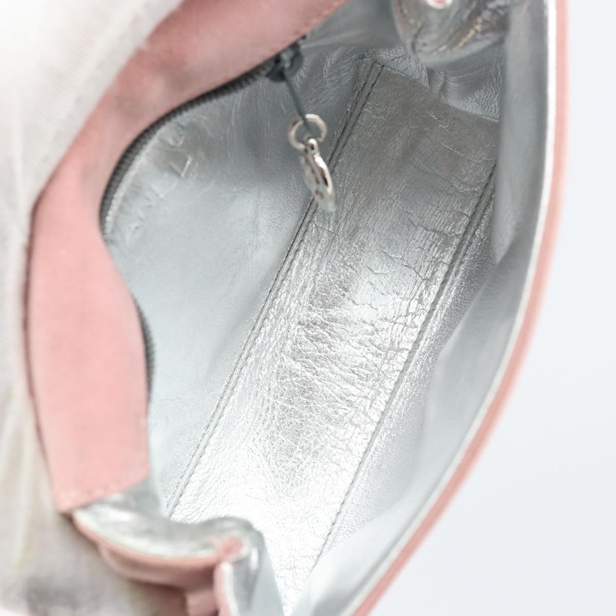 CHANEL Camellia Flap Chain Shoulder Bag Suede Pink Silver CC Auth bs29926