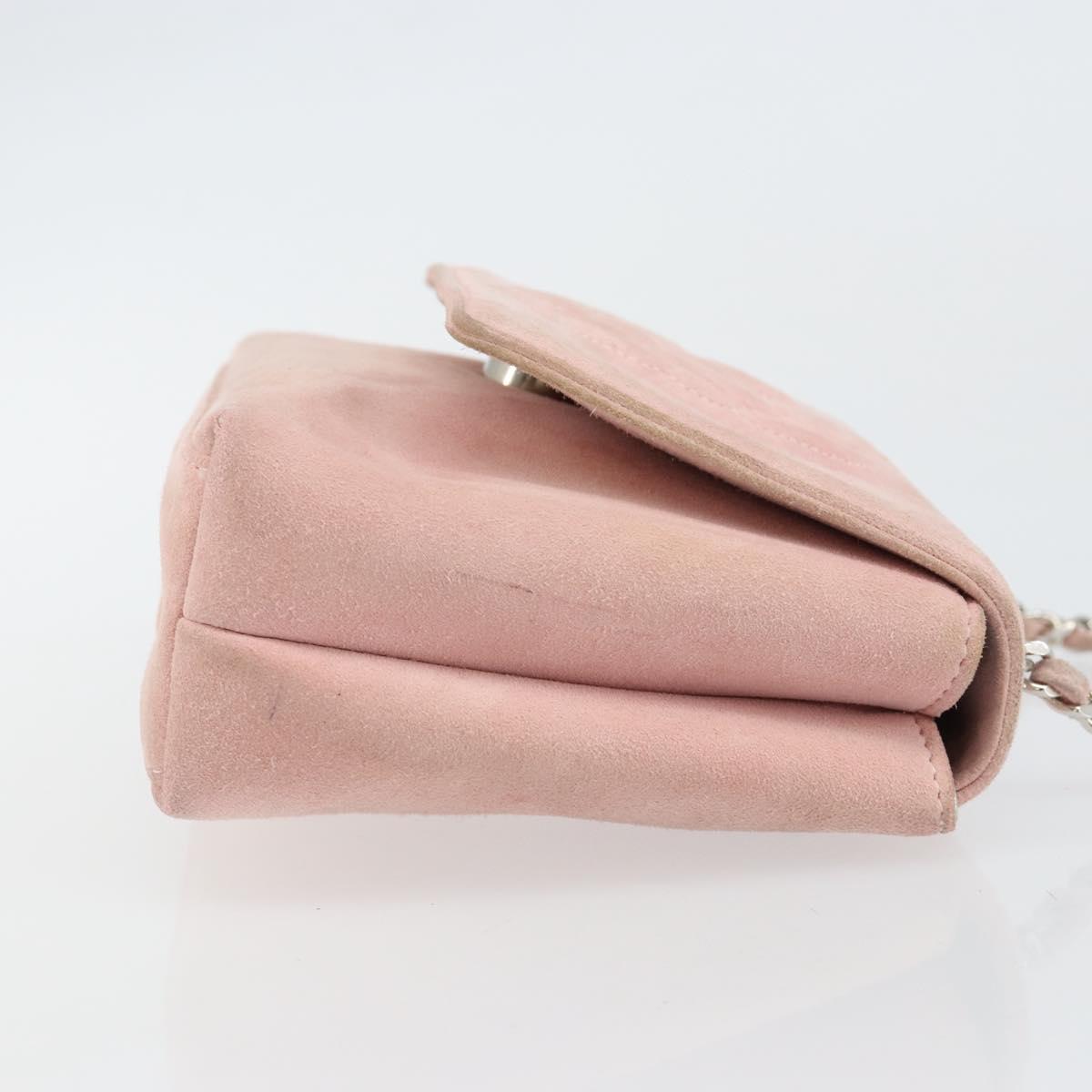 CHANEL Camellia Flap Chain Shoulder Bag Suede Pink Silver CC Auth bs29926